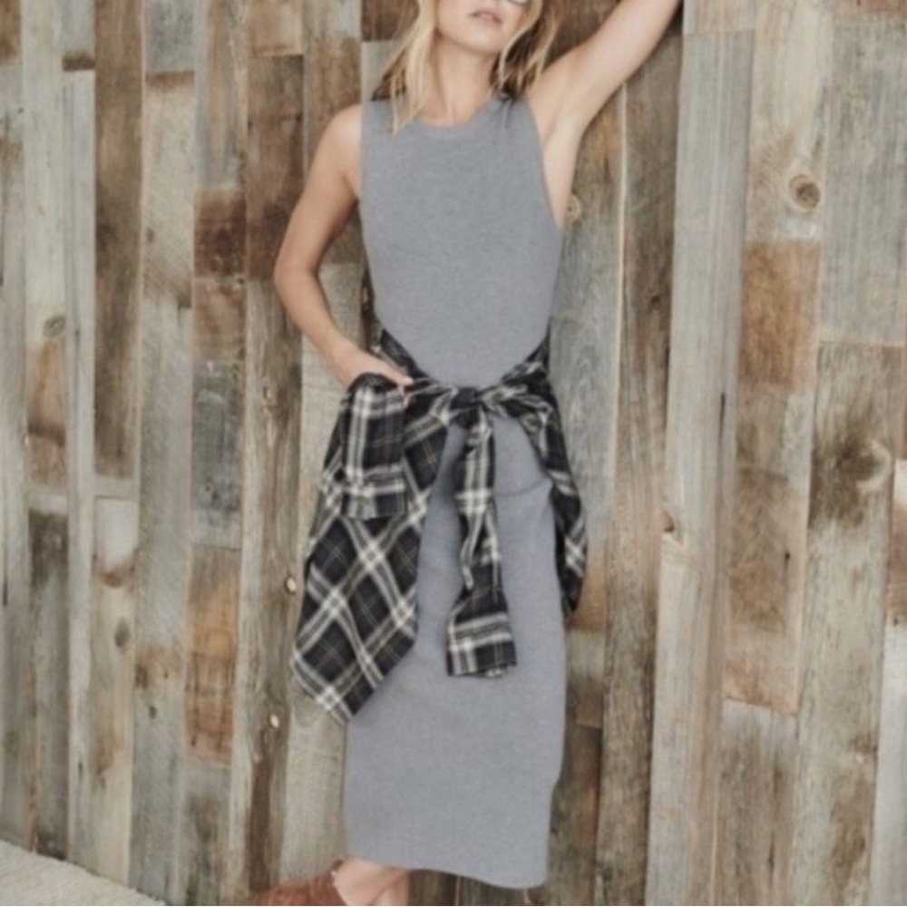 Jenni Kayne cotton cashmere sweater midi dress, Grey, sz M